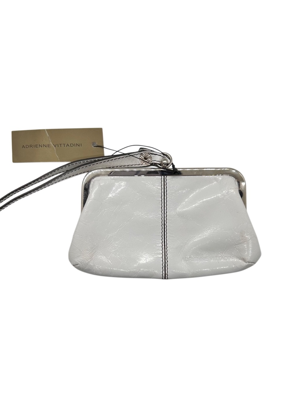New Adrienne Vittadini White Leather Wristlet Coin Purse with Center Stitching